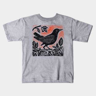 Lino Cut Bird Kids T-Shirt